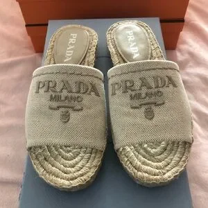 Prada Espadrilles Prada Logo Size 35 US 5 Flat NIB | eBay Prada Calzature Donna Espadrille Sandal Size 35 main image 1